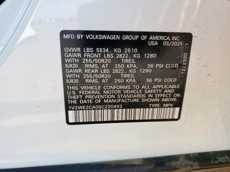 1V2WE2CA0SC220492 - 2025 VOLKSWAGEN ATLAS CROS SE 白色 照片 13