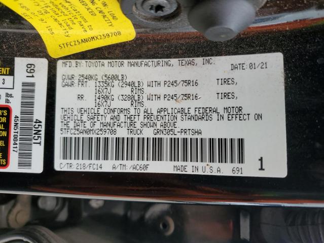 5TFCZ5AN0MX259708 - 2021 TOYOTA TACOMA DOUBLE CAB 黑色 照片 12