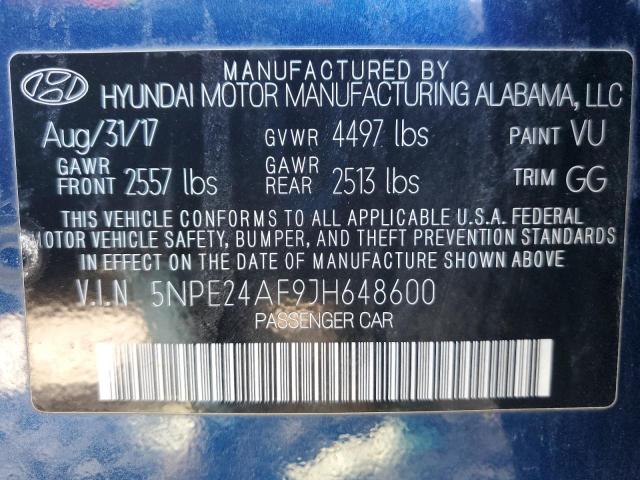 5NPE24AF9JH648600 - 2018 HYUNDAI SONATA SE Көк фото 12