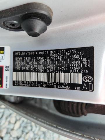 2T1BURHEXFC357895 - 2015 TOYOTA COROLLA L SILVER photo 13