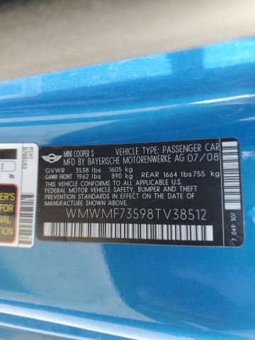 WMWMF73598TV38512 - 2008 MIN COOPER S Կապույտ լուսանկար 13