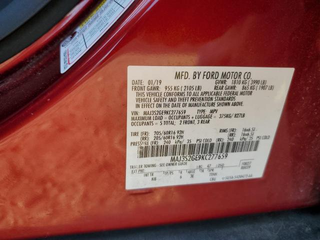 MAJ3S2GE9KC277659 - 2019 FORD ECOSPORT SE RED photo 12