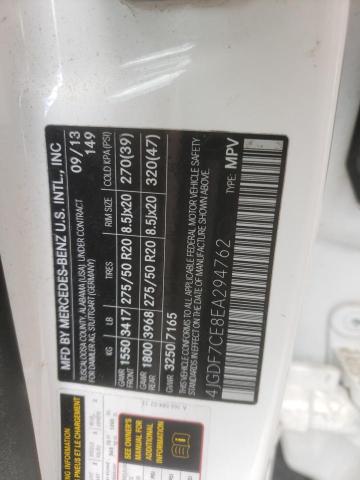 4JGDF7CE8EA294762 - 2014 MERCEDES-BENZ GL 450 4MATIC WHITE photo 13