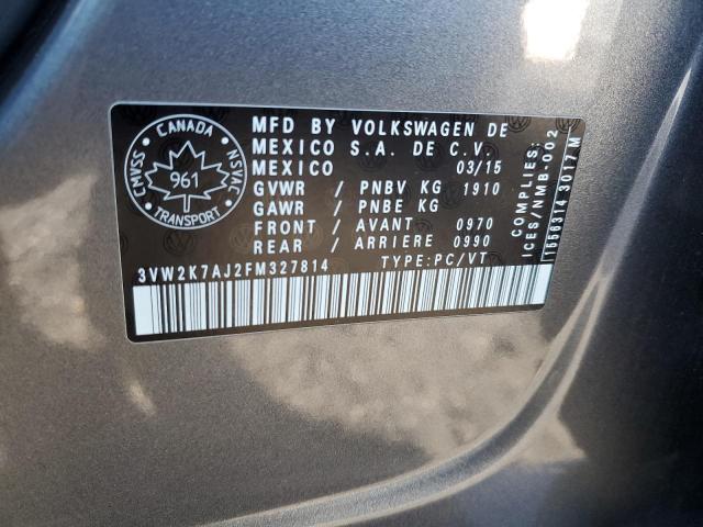 3VW2K7AJ2FM327814 - 2015 VOLKSWAGEN JETTA BASE GRAY photo 13