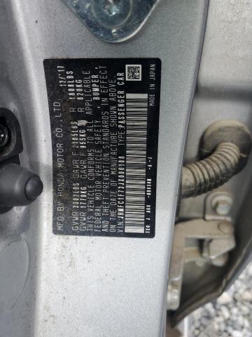 JHMFC1F73JX000108 - 2018 HONDA CIVIC EXL ვერცხლისფერი ფოტო 12