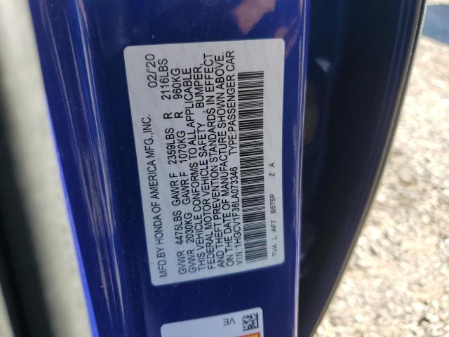 1HGCV1F36LA073346 - 2020 HONDA ACCORD SPORT 蓝色 照片 12