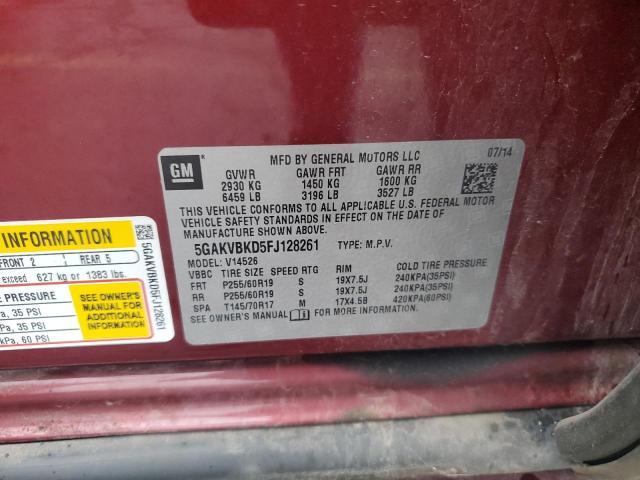 5GAKVBKD5FJ128261 - 2015 BUIC ENCLAVE RED photo 12