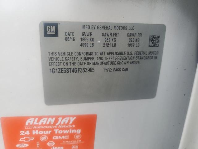 1G1ZE5ST4GF353905 - 2016 CHEVROLET MALIBU LT WHITE photo 12