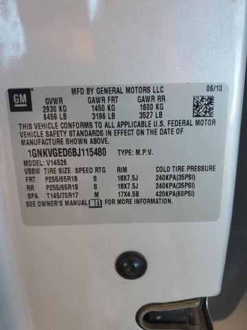 1GNKVGED6BJ115480 - 2011 CHEVROLET TRAVERSE LT 银色 照片 13