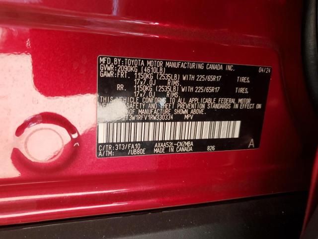 2T3W1RFV1RW330334 - 2024 TOYOTA RAV4 XLE RED photo 12