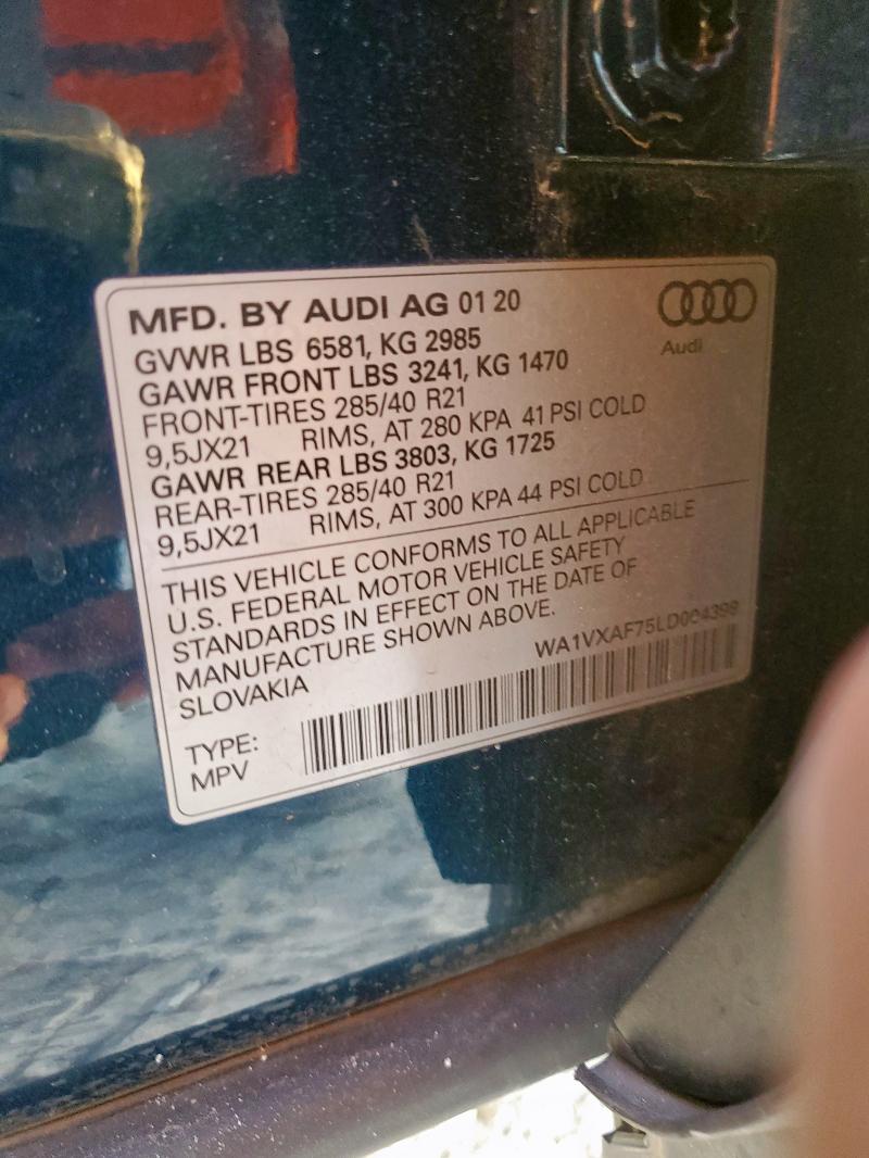 WA1VXAF75LD004399 - 2020 AUDI Q7 PRESTIGE TEAL photo 13