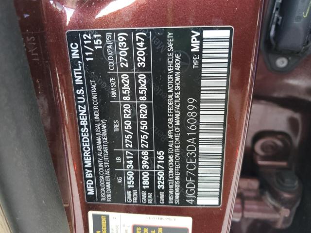 4JGDF7CE3DA160899 - 2013 MERCEDES-BENZ GL 450 4MATIC BURGUNDY photo 12