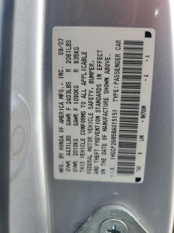1HGCP26858A015151 - 2008 HONDA ACCORD EXL SILVER photo 12
