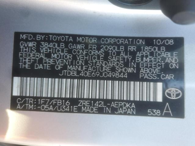 JTDBL40E69J049844 - 2009 TOYOTA COROLLA BASE SILVER photo 12