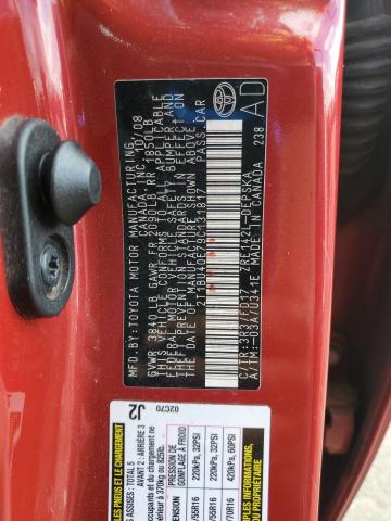 2T1BU40E79C131817 - 2009 TOYOTA COROLLA BASE RED photo 12