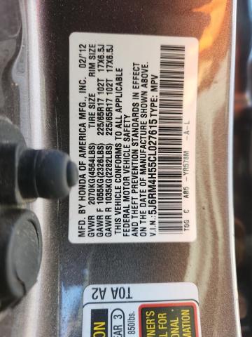 5J6RM4H55CL027615 - 2012 HONDA CR-V EX GRAY photo 13