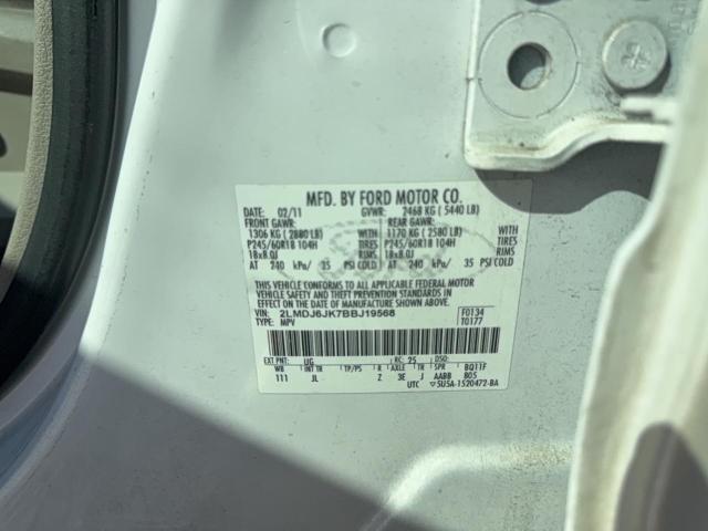 2LMDJ6JK7BBJ19568 - 2011 LINCOLN MKX WHITE photo 10