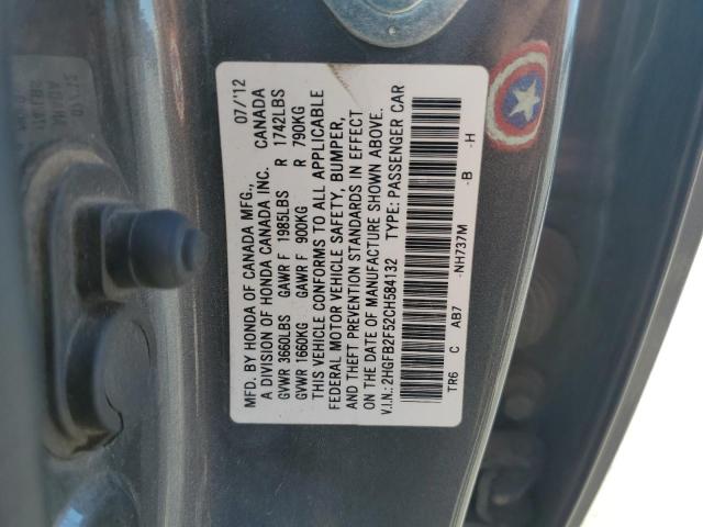 2HGFB2F52CH584132 - 2012 HONDA CIVIC LX GRAY photo 13