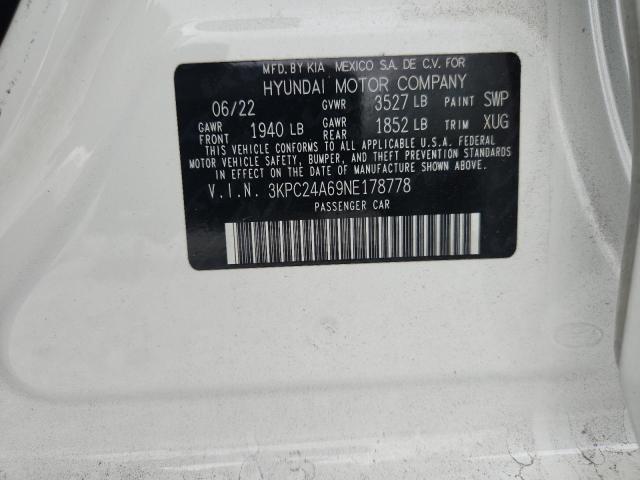 3KPC24A69NE178778 - 2022 HYUNDAI ACCENT SE WHITE photo 12