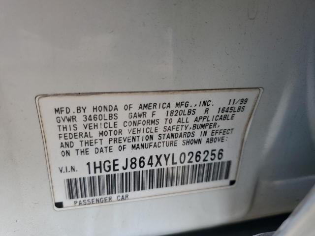 1HGEJ864XYL026256 - 2000 HONDA CIVIC EX WHITE photo 12