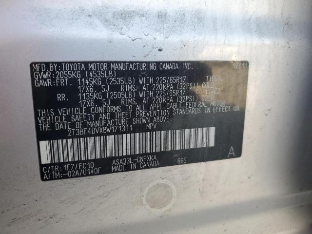 2T3BF4DVXBW171311 - 2011 TOYOTA RAV4 银色 照片 13