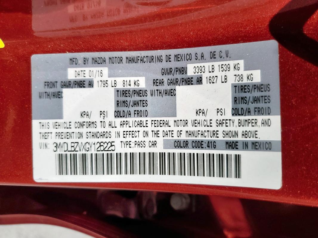 3MYDLBZVXGY126225 - 2016 TOYOTA SCION IA RED photo 12
