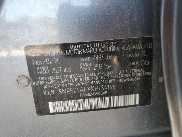 5NPE24AFXKH754166 - 2019 HYUNDAI SONATA SE ნაცრისფერი ფოტო 12