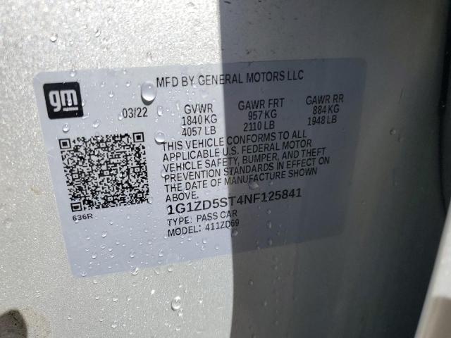 1G1ZD5ST4NF125841 - 2022 CHEVROLET MALIBU LT SILVER photo 12