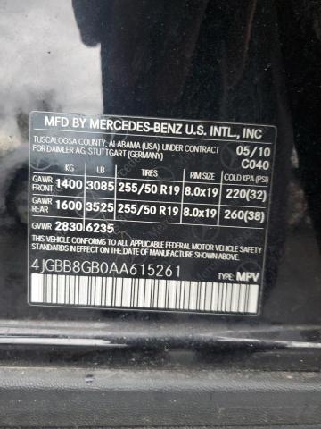 4JGBB8GB0AA615261 - 2010 MERCEDES-BENZ ML 350 4MATIC BLACK photo 13