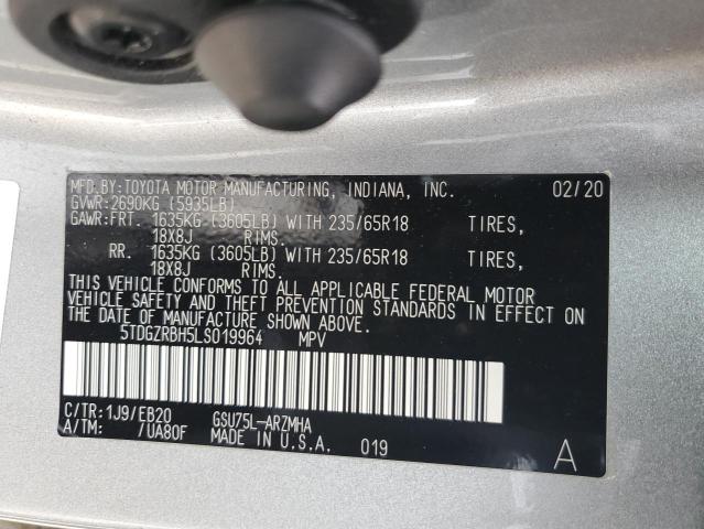 5TDGZRBH5LS019964 - 2020 TOYOTA HIGHLANDER XLE SILVER photo 14