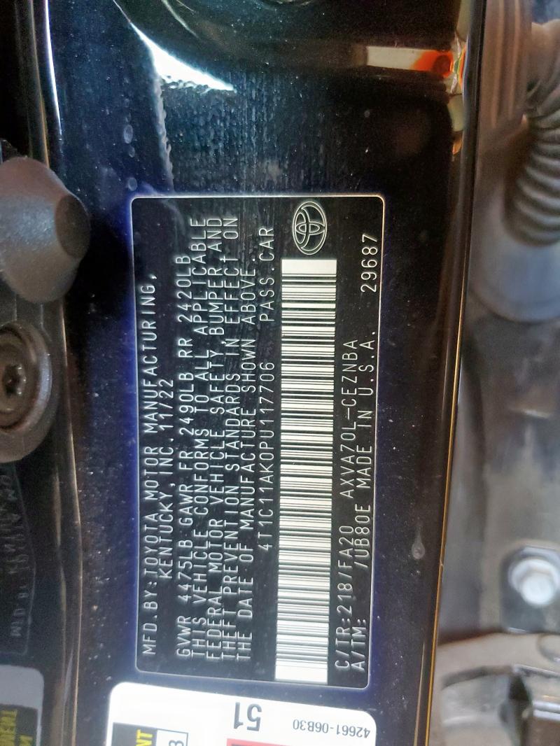 4T1C11AK0PU117706 - 2023 TOYOTA CAMRY LE 黑色 照片 12