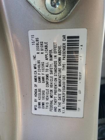 1HGCR2F35GA061382 - 2016 HONDA ACCORD LX 金色 照片 12