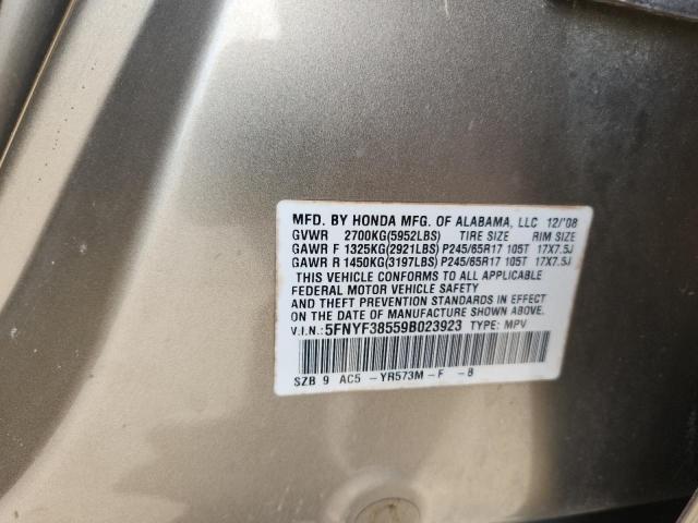 5FNYF38559B023923 - 2009 HONDA PILOT EXL Qızıl foto 13