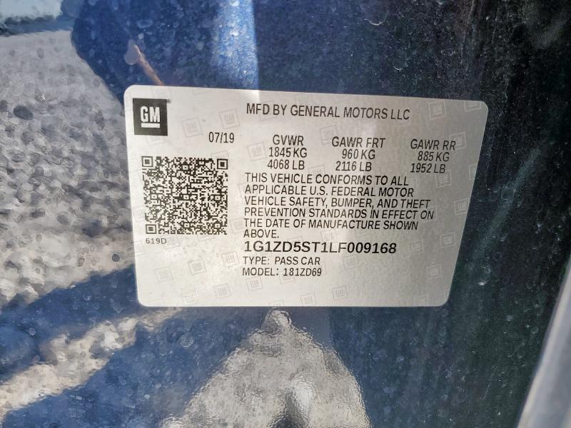 1G1ZD5ST1LF009168 - 2020 CHEVROLET MALIBU LT BLUE photo 12