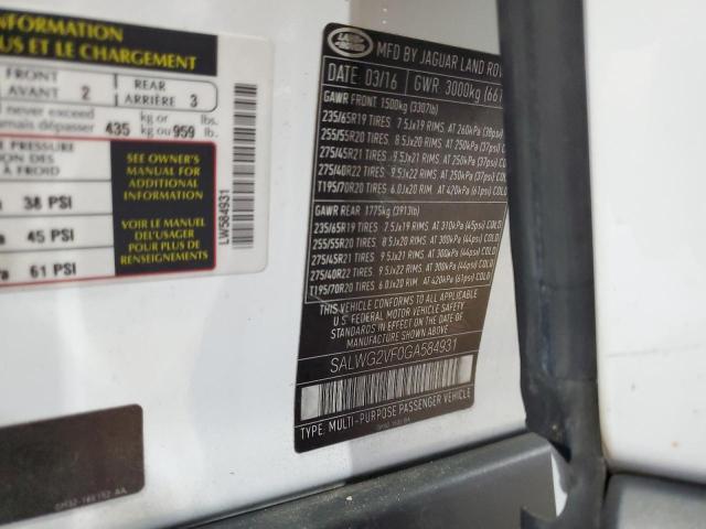SALWG2VF0GA584931 - 2016 LAND ROVER RANGE ROVE SE WHITE photo 14