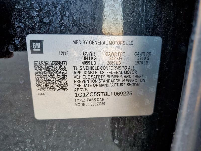 1G1ZC5ST8LF069225 - 2020 CHEVROLET MALIBU LS შავი ფოტო 12