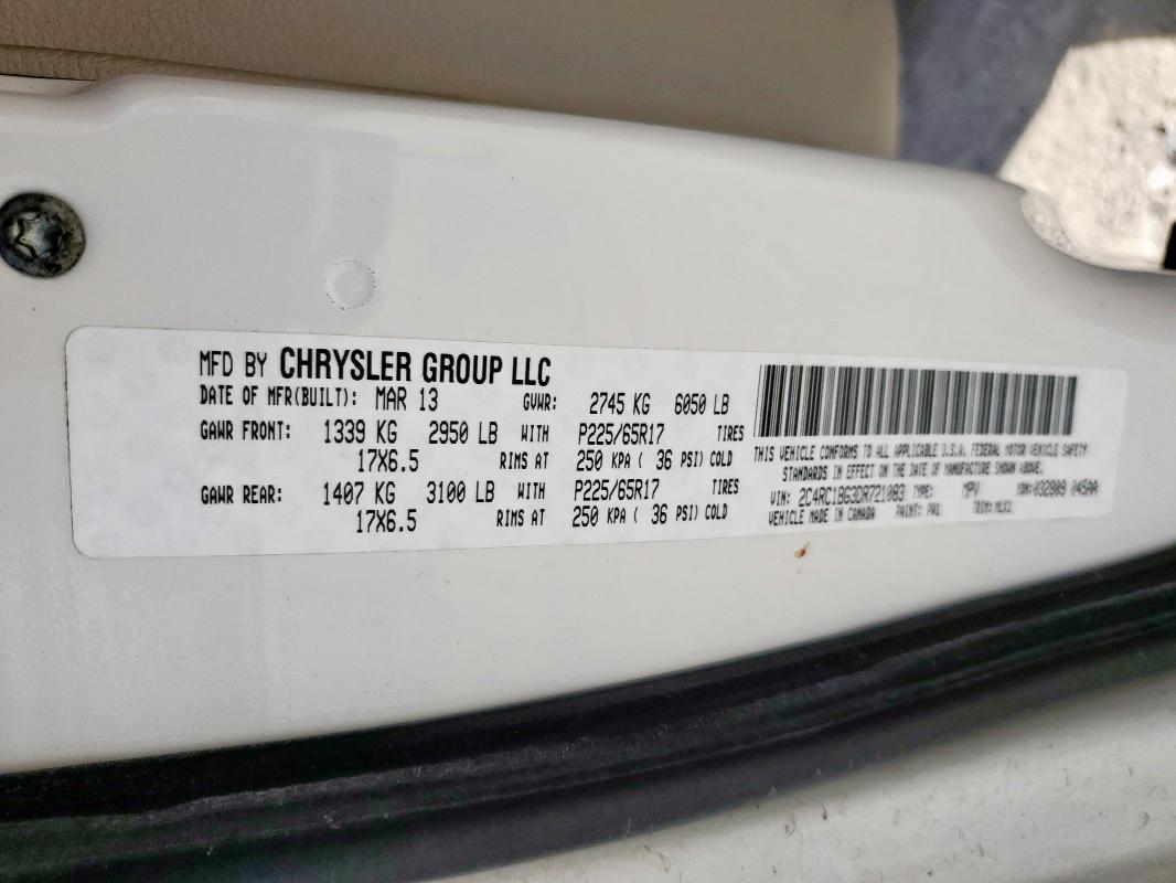 2C4RC1BG3DR721083 - 2013 CHRYSLER TOWN & COU TOURING Beyaz fotoğraf 14