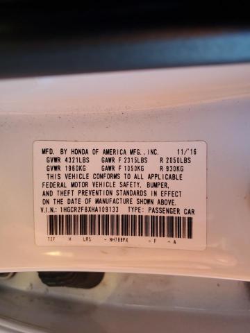 1HGCR2F8XHA109133 - 2017 HONDA ACCORD EXL WHITE photo 12