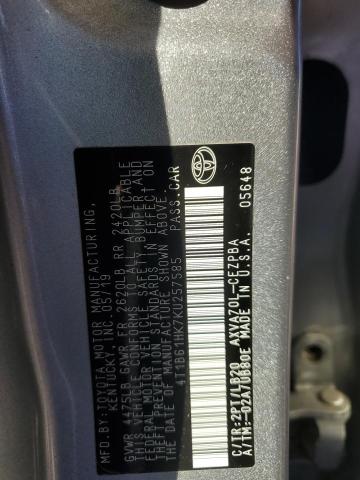 4T1B61HK7KU257585 - 2019 TOYOTA CAMRY XSE SILVER photo 13