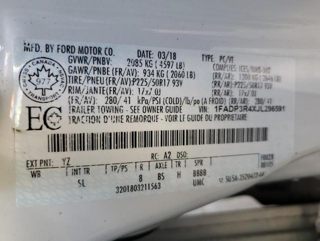 1FADP3R4XJL296591 - 2018 FORD FOCUS BEV WHITE photo 12