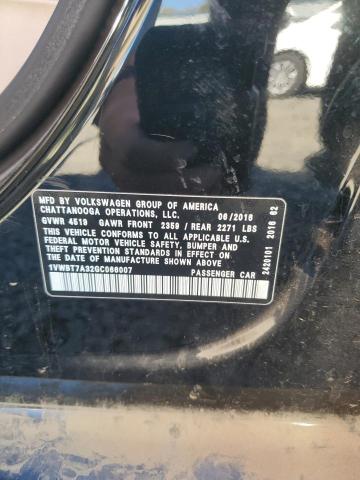 1VWBT7A32GC066007 - 2016 VOLKSWAGEN PASSAT SE BLACK photo 12