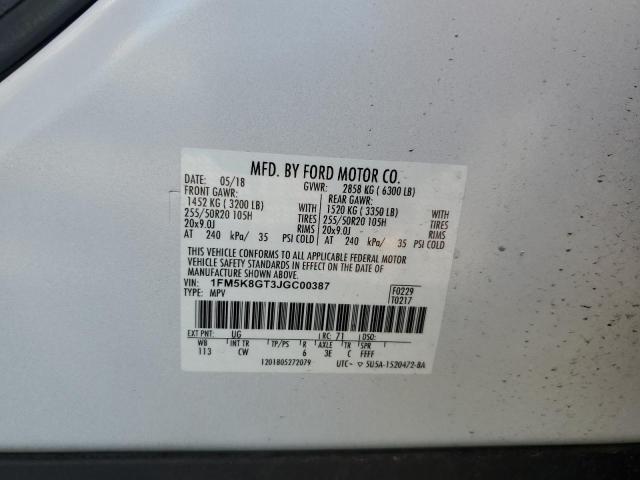 1FM5K8GT3JGC00387 - 2018 FORD EXPLORER SPORT Beyaz fotoğraf 13