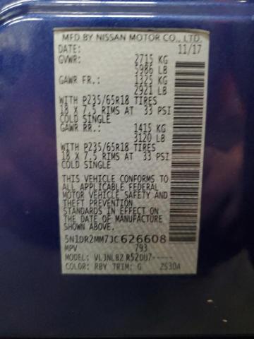 5N1DR2MM7JC626608 - 2018 NISS PATHFINDER S 蓝色 照片 13