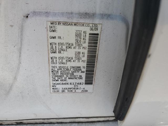 5N1AR18U69C617482 - 2009 NISSAN PATHFINDER S WHITE photo 13