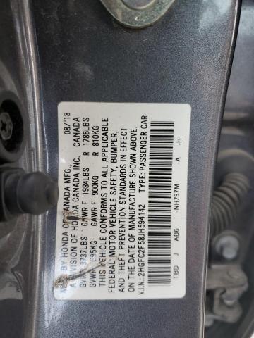 2HGFC2F58JH594142 - 2018 HONDA CIVIC LX CHARCOAL photo 12