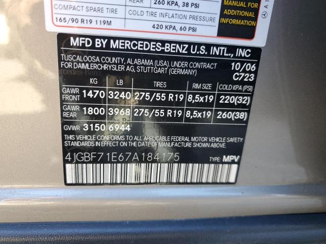 4JGBF71E67A184175 - 2007 MERCEDES-BENZ GL 450 4MATIC GRAY photo 13