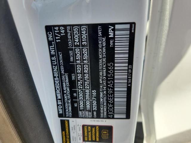 4JGDF6EE9FA515665 - 2015 MERZ GL 450 4MATIC WHITE photo 13