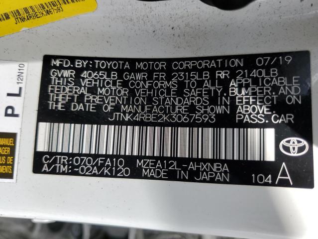 JTNK4RBE2K3067593 - 2019 TOYOTA COROLLA SE Ağ foto 12