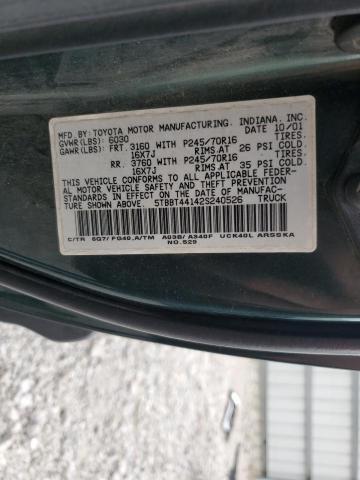 5TBBT44142S240526 - 2002 TOYOTA TUNDRA ACCESS CAB GREEN photo 12