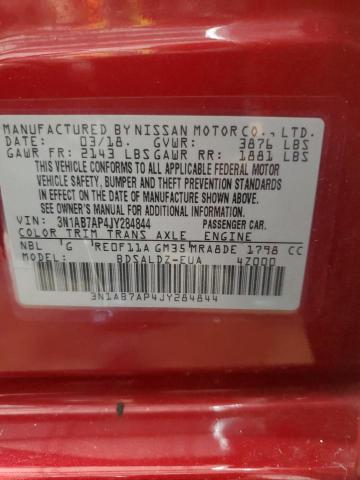 3N1AB7AP4JY284844 - 2018 NISSAN SENTRA S RED photo 12